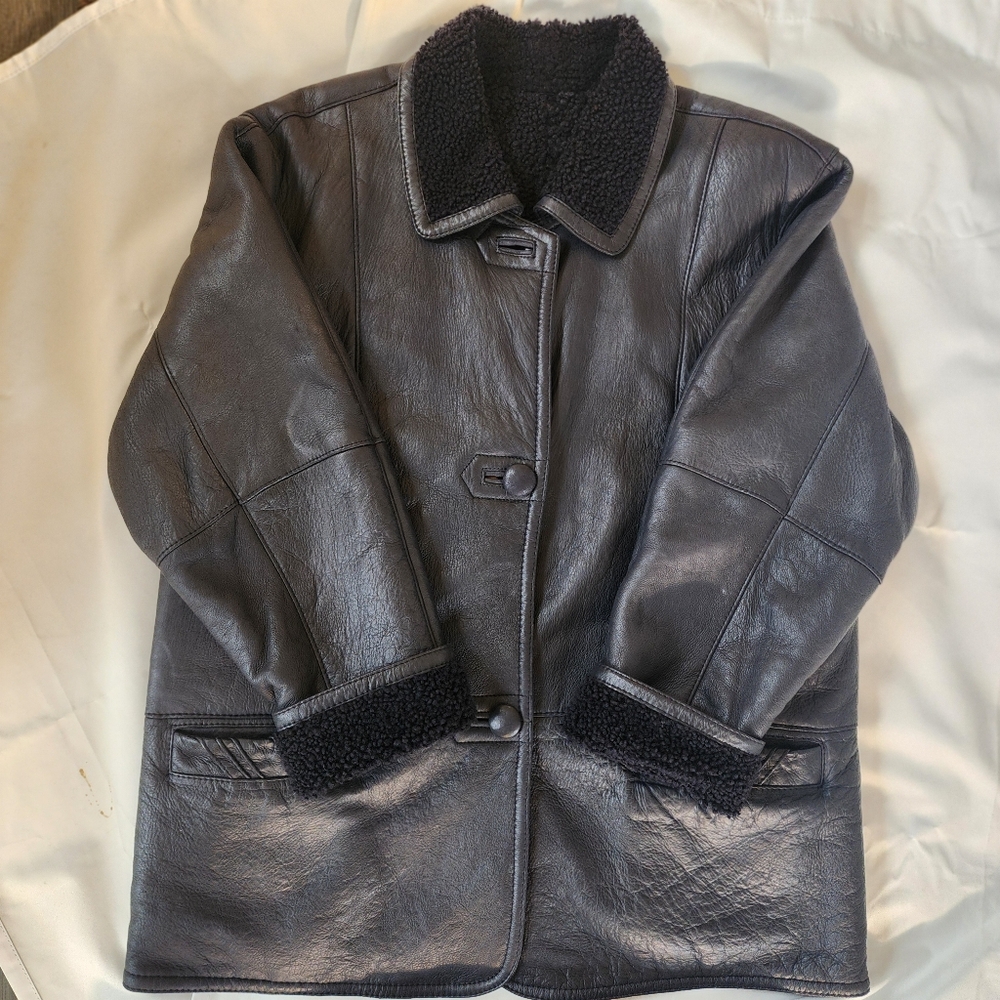 MALUBEL Shearling SHEEP SKIN 100% real soft leather jacket.